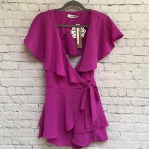 DO+BE Fuschia Ruffle Wrap Romper Dress